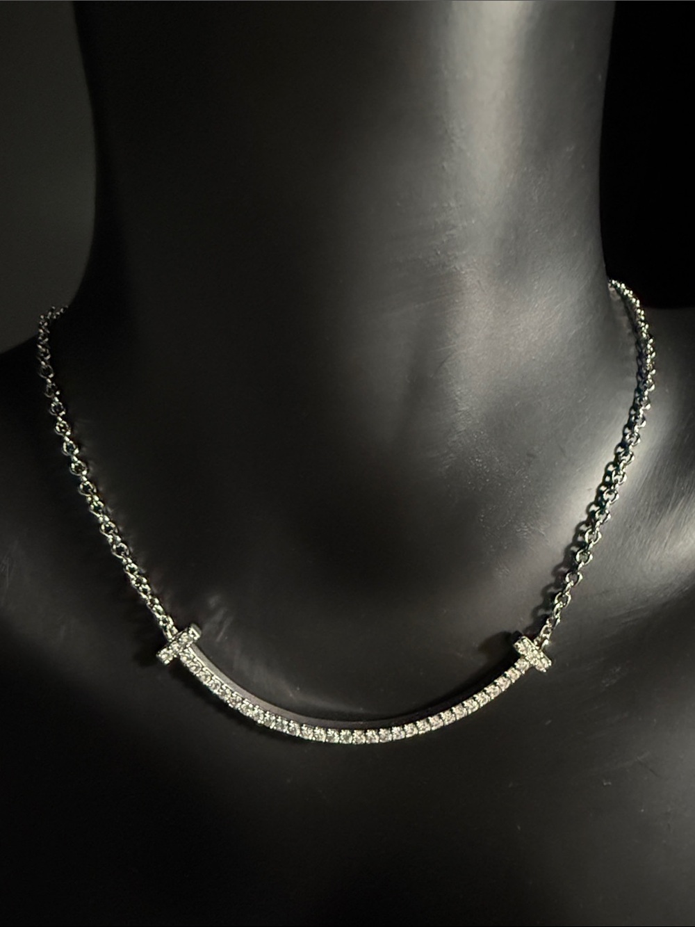 Dazzling Crystal Curved Bar Necklace - Silver Tone